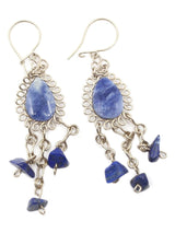 Wire Earrings Alpaca Silver Wire Pierced Earrings Lapis Lazuli Teardrop and Stones