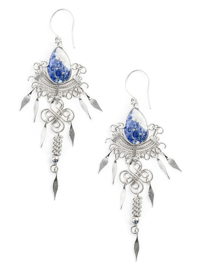 Wire Earrings Lapis Lazuli Alpaca Silver Curlicue Wire Earrings