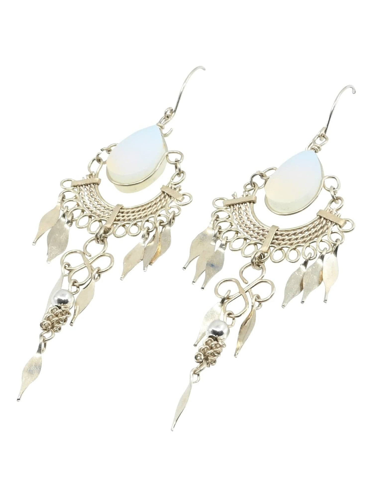 Wire Earrings Moonstone Alpaca Silver Curlicue Wire Earrings