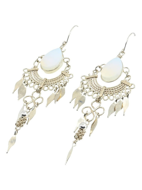 Wire Earrings Moonstone Alpaca Silver Curlicue Wire Earrings