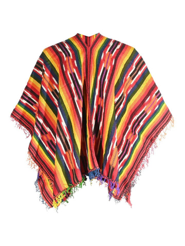 Peruvian Traditional Wool Blend Poncho - Rainbow Chakana