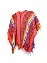 Peruvian Traditional Wool Blend Poncho - Red/Black/Rainbow