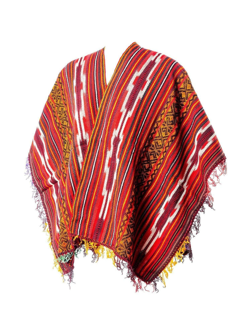 Peruvian Traditional Wool Poncho - Red Chakana
