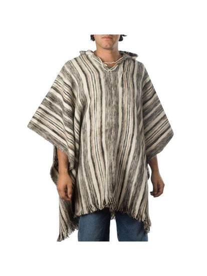 Wool Ponchos Bolivian "Huayna" Striped Poncho with Hood | txp0119-Large