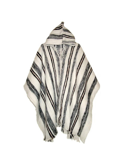 Wool Ponchos Large Bolivian "Huayna" Striped Poncho with Hood
