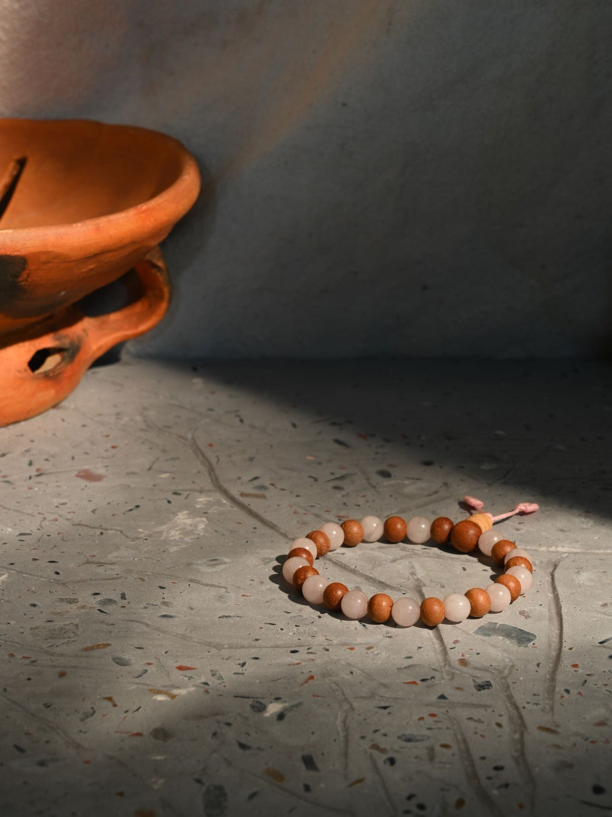 Rose Quartz & Sandalwood Wrist Mala